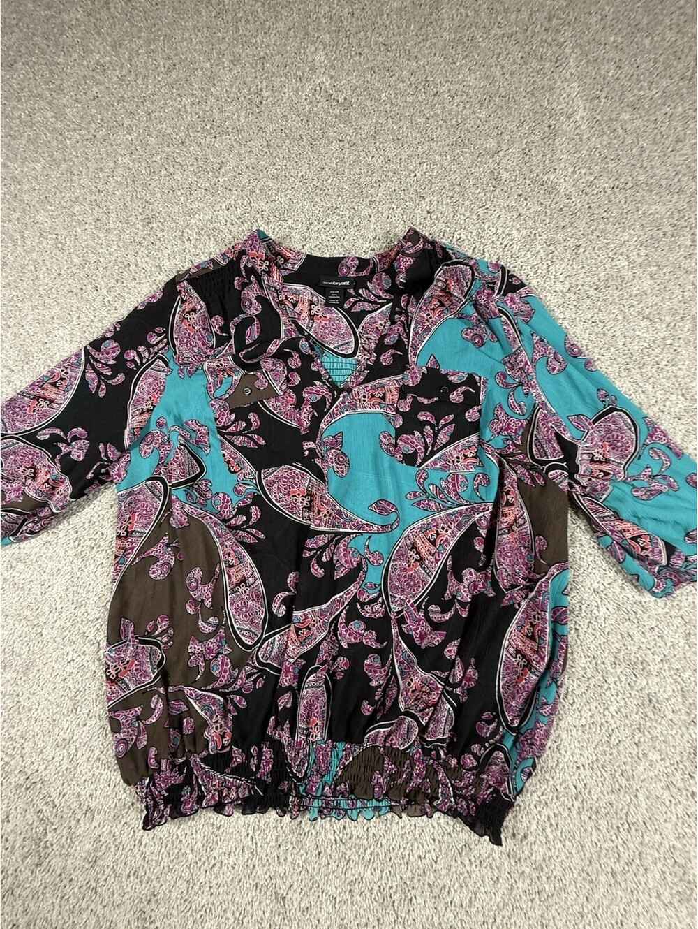 Lane Bryant Plus Size 22/24 Sheer Paisley Smocked Top Elbow Sleeve